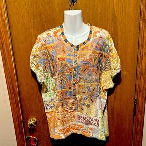 Johnny Was Multicolor Embroidered Blouse xl